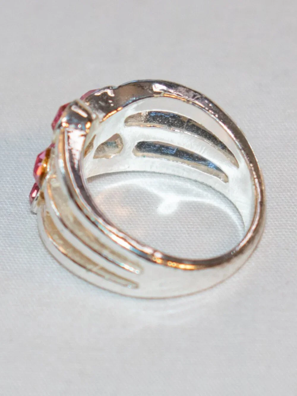 Silver Tone Cluster Ring with Pink Stones US 7